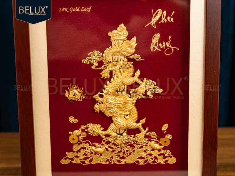 Tranh Rồng Phú Quý Dát Vàng 24k- 32x25cm